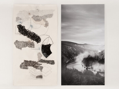 Denise Green, The Saar (and Subjectivity), Section 4, 2014, one work on paper, one photograph, 84 x 95 inches