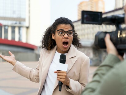 Donna durante un servizio giornalistico: "La televisione, più che la carta stampata, divenne anche un mezzo politico, capace di orientare opinioni e comportamenti"