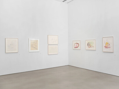 Maria Lassnig, Works on paper, 1955–2004, exhibition view. Courtesy of Petzel Gallery
