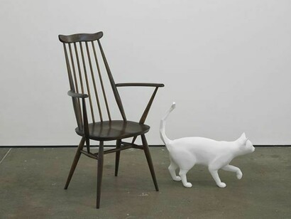 Matthew Darbyshire, Walking Cat, 2014, Polystyrene and 20th century, Windsor chair, 195 x 150 x 65 cm / 76.7 x 59 x 25.5 in, courtesy of Herald St, London