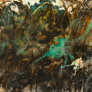 Victor Wang, Symphony of Sunflowers, 2023, charcoal, oil paint on panel, 60x126 inches. Courtesy of the artist and Duane Reed Gallery 