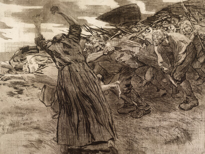 Käthe Kollwitz (1867–1945), Plate 5 from Bauernkrieg (Peasants’ War): Losbruch (Outbreak), 1902–3, Etching, drypoint
© The Trustees of the British Museum
