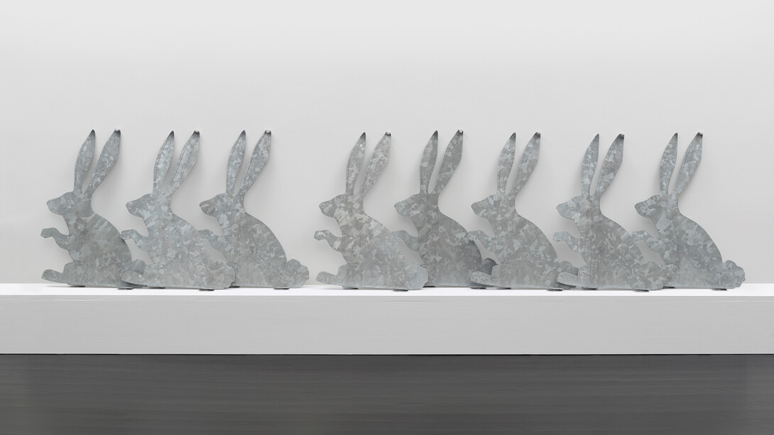 Marc Ganzglass, Rabbits (Galvanizing), 2013, Galvanized steel in 8 parts, 22 x 15 1/2 x 2 1/2 inches each, overall length 8 feet, unique
