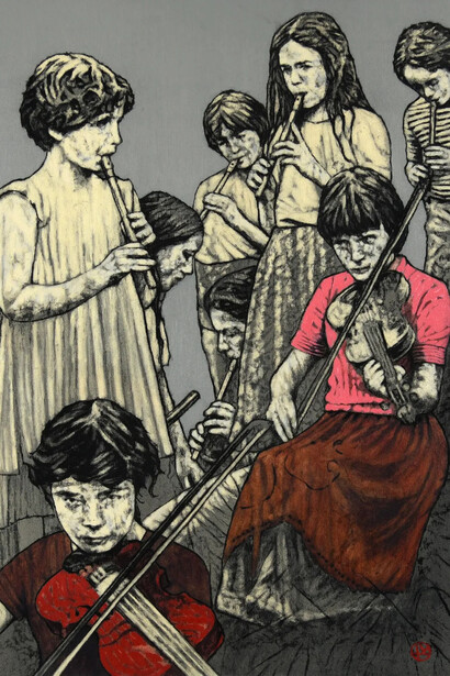 Lorcan Vallely, Playing tunes (detail). Courtesy of Gormleys Fine Art