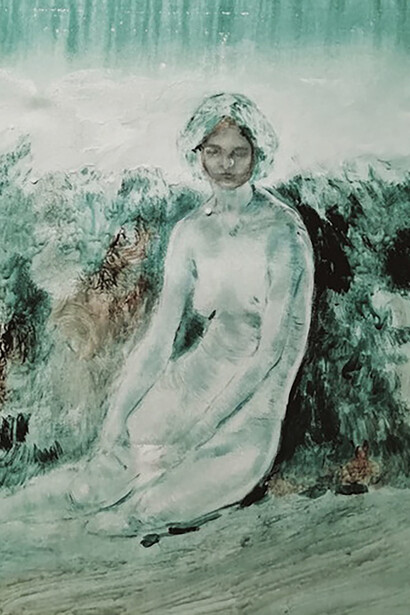 Elisa Filomena, Donna, acrilico su tela, cm 50x50, 2020, particolare