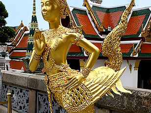 Kinnara, half-bird, half-man mythological figure, Wat Phra Kaew, Temple of the Emerald Buddha, Bangkok, Thailand