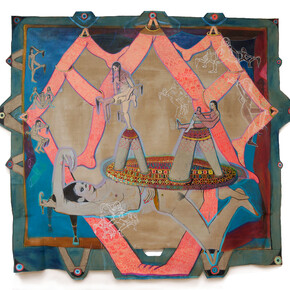 Marlene Steyn, Knee and elbow birthday, 2014, Ink and oil on linen, 212 x 234 cm