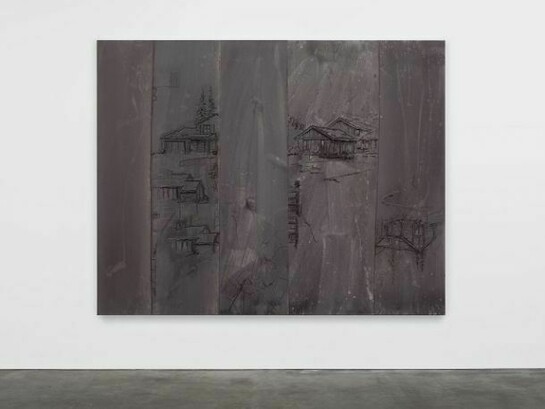 Michael Raedecker, wild walls, 2013, acrylic and thread on canvas, 75 1/4 x 95 3/4 inches (191.1 x 243.2 cm) © Michael Raedecker, courtesy of the artist and Andrea Rosen Gallery, New York