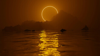 Eclipse refletido no mar. Dali, podia ver o Atlântico e como o Sol e a Lua se refletiam nele
