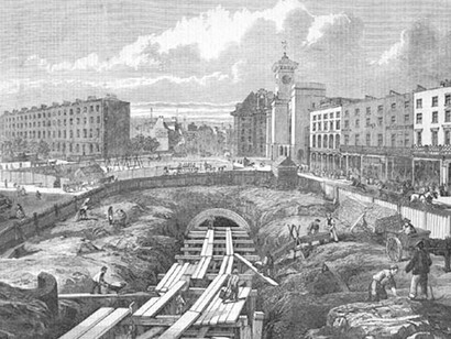 Costruzione della metropolitana vicino alla stazione di King's Cross nel 1861