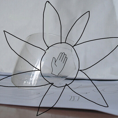 Gerry Smith, Grey Hand-flower, ink on photograph, 16 x 17 cm
