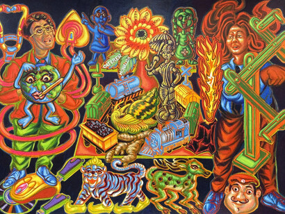 Anirban Mitra, Science exhibition, sunflower and the train, 2017-25. Courtesy of Sakshi Gallery 