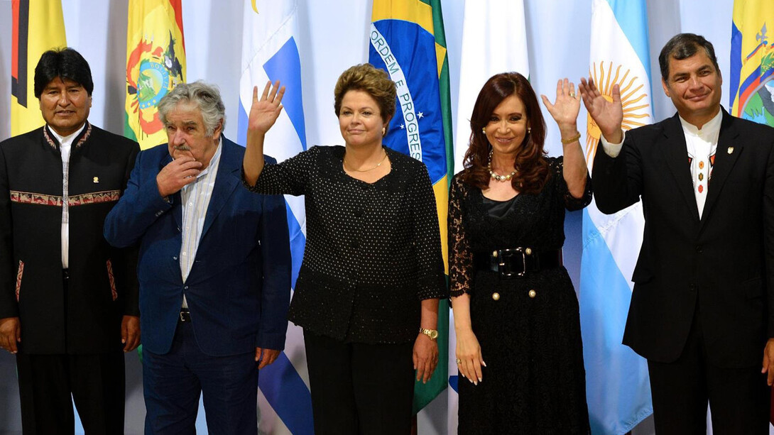 Evo Morales, José Mujica, Vilma Rousseff, Cristina Fernández de Kirchner y Rafael Correa, expresidentes de Bolivia, Uruguay, Brasil, Argentina y Ecuador respectivamente