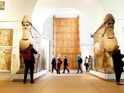 Artifacts and sculptures in the British Museum in London, England