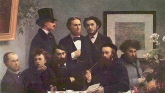 «Un rincón de la mesa» (1872), de Henri Fantin-Latour: muchos de estos escribas y poetas han envejecido mal, excepto los dos del extremo izquierda: Verlaine y Rimbaud
