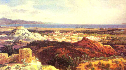 Vista de Cumaná desde el viejo castillo (1843). Obra de Ferdinand Bellermann que muestra la ciudad tal y como era en la época en la que llegó Louis Daniel Beauperthuy.
