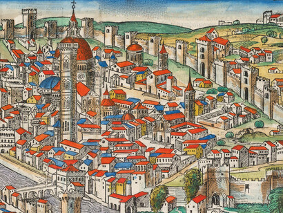 Xilografía de Florencia, Italia (detalle). Crónicas de Nuremberg (1493), ilustraciones de Michael Wolgemut y Wilhelm Pleydenwurff