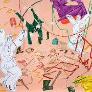 Léonard Martin, Danse Zabriskie I, 2023. Oil and acrylic on canvas, 171 × 219 cm, 67 1/4 × 86 1/4 in. © Courtesy Templon, Paris
