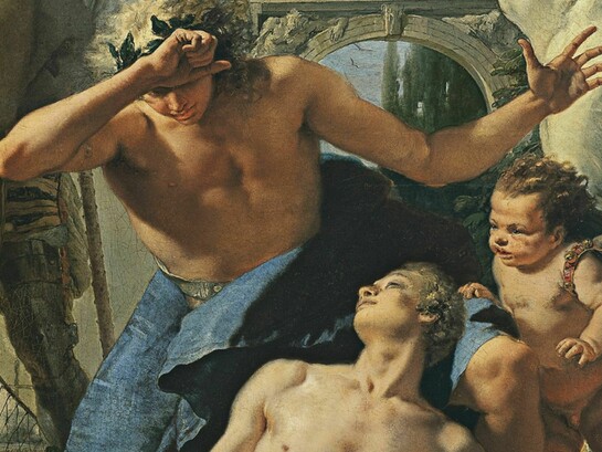 En "La muerte de Jacinto", Giambattista Tiepolo dramatiza el instante en que el dios Apolo contempla trágicamente la finitud de su joven amado