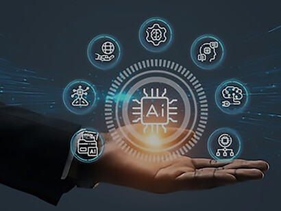 In the realm of technological advancements, a person seamlessly integrating futuristic technology, artificial intelligence, and cutting-edge scientific tools