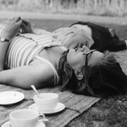 Portrait of Jane Drew, RIBA Library Photographs Collection (lying on grass)