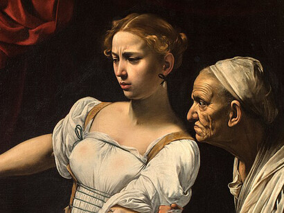 Giuditta e Oloferne, Caravaggio, (1598–1599), particolare. Le figure di Giuditta, Oloferne e Abra nell'opera di Caravaggio, le loro espressioni, pose e ruoli nella scena, nonché la composizione equilibrata dell'opera