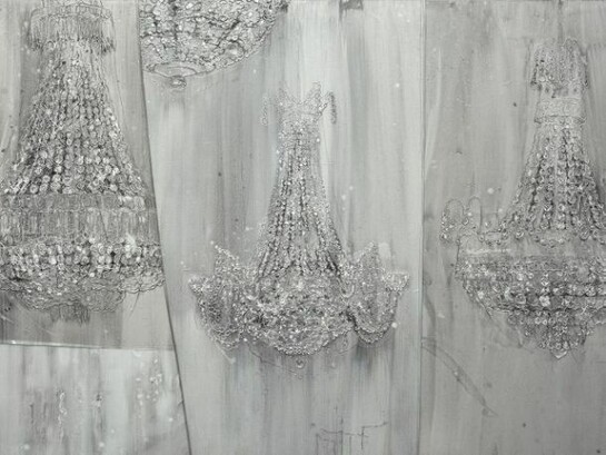 Michael Raedecker, show, 2012, acrylic and thread on canvas, 70 3/4 x 104 inches (179.7 x 264.2 cm) © Michael Raedecker, courtesy of the artist and Andrea Rosen Gallery, New York