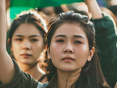 Chinese women participating in the democracy movement through strikes