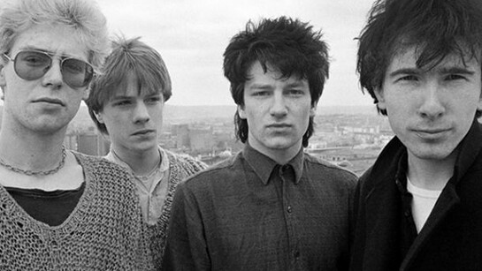 U2 on the roof of the Cork Country Club Hotel in Cork, Ireland on 10 February 1980