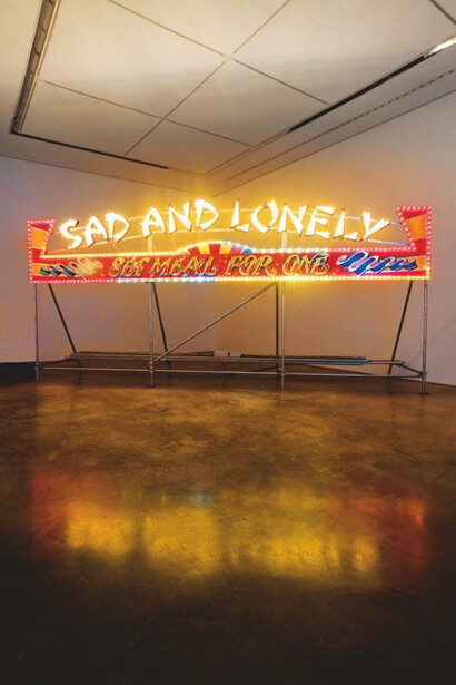 Rose Finn-Kelcey, ‘Sad And Lonely’, 2011, wood paint aluminium fairground lights, sequencer and scaffolding, L740 x H370 x D150 cm, Courtesy the Estate of Rose Finn-Kelcey
