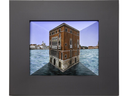Patrick Hughes, Hughesful, 2015, Oil on Board Construction, 25 x 31 x 8 cm, 9 7/8 x 12 1/4 x 3 1/8 in, Framed: 43.4 x 50 x 10 cm / 16 7/8 x 19 1/4 x 3 1/8 in, courtesy of Flowers Gallery, London and New York