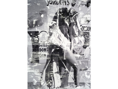 David Salle, Silver Painting #1, 2014, pigment transfer on linen, 84 x 60 inches, 213.4 x 152.4 cm. © David Salle. Courtesy Skarstedt, New York.