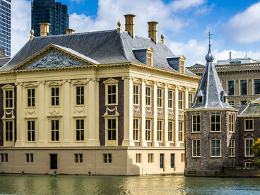 The Binnenhof, overlooking the Hofvijver in central The Hague, is the historic centre of Dutch government. The complex houses the Dutch Parliament, the Prime Minister's office, and the Ministry of General Affairs
