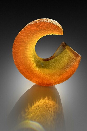 Alex Gabriel Bernstein, Amber sunrise, 2023, cast and carved glass, 18x18x3 inches