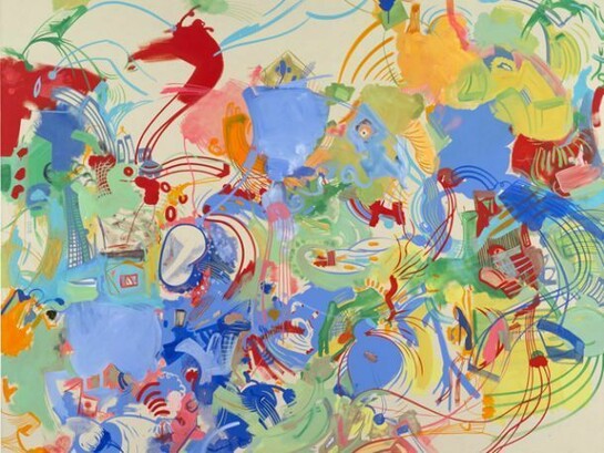 Sue Williams, Ministry of Hate, 2013, Oil and acrylic on canvas, 72 x 84 inches (182.9 x 213.4 cm), Signed, title and date on verso. Courtesy 303 Gallery, New York