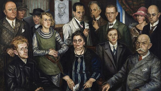 Johanna (Mutter) Ey en el centro, rodeada de algunos de los artistas que representaba (Artista: Arthur Kaufmann)