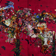 Priyantha Udagedara, Paradise Lost V (2011) Acrylic, Collage and Bandage on Canvas. 152 X 101 cm
