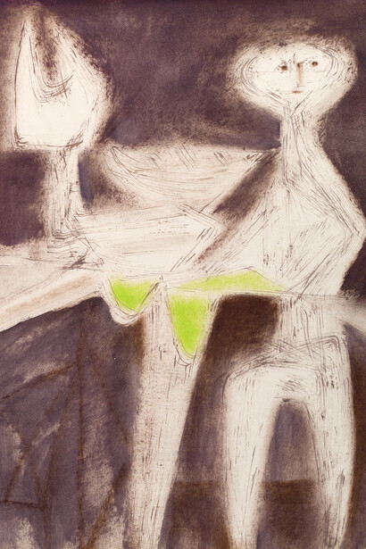 Jankel Adler, Girl with Still Life - In Commemoration of the Polish Dead III, 1947, gouache