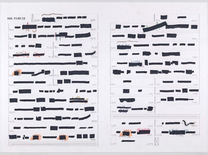 Alex Hayden, Mr. Furley, 2014, sharpie, graphite and ink jet transfer on paper, 22 x 30 inches