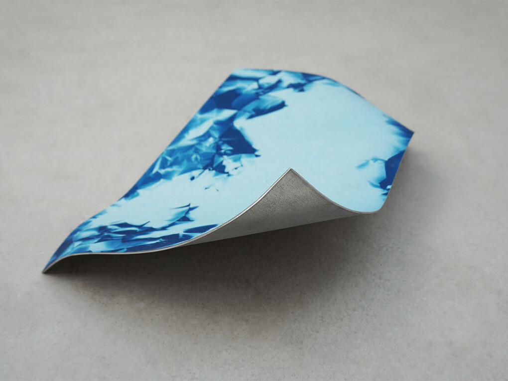 Rowena Harris, 29th May, 2015, paper cyanotype mounted on bent aluminium, 19 x 29 x 2 cm
