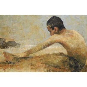 Ġoxwa, Covered In Sand, 2014, Oil & Wax on Canvas, 23½" x 47" 