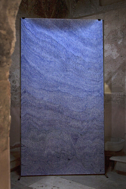 Alexandros Tzannis, Blue Water, 283 x 152 cm, Ballpoint pen on paper, iron and wooden frame, 2012