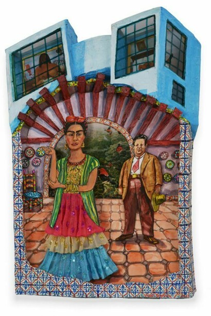 Red Grooms, Casa Azul (Frieda Khalo, Diego Rivera), 2013, watercolor, acrylic and ink on magazine pages and digital reproduction on illustration board, 32 x 21 x 3 inches
