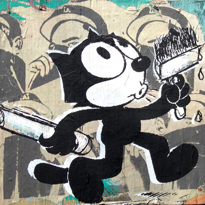 Restitution Press, Felix Nr 2, Mixed Media on Wood, 12″ x 12″ 