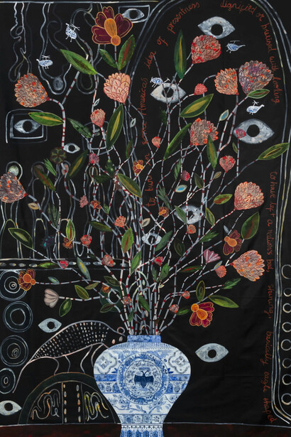 Nancy Friedemann-Sánchez, Dream map and cornucopia with helicopters, 2022. Courtesy of Everson Museum of Art