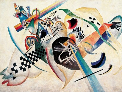 Kandinskij traduce le suggestioni musicali in colori e soprattutto in punti, in linee e in superfici, in sintonia con la sua fede assoluta nell’astrattismo
