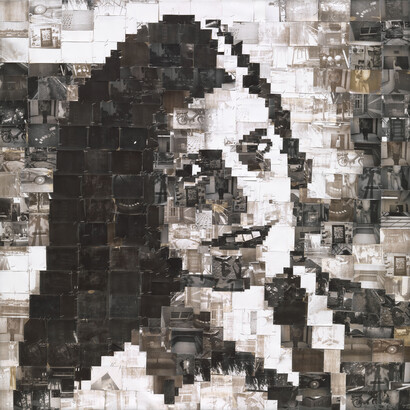 Robert Heinecken. The S.S. Copyright Project: "On Photography.” 1978. Two collages of black-and-white instant prints attached to Homasote board with staples; approximately 47 15/16 × 47 15/16" (121.8 × 121.8 cm) each. The Museum of Modern Art, New York. Purchased as the partial gift of Celeste Bartos. © 2013 The Robert Heinecken Trust 