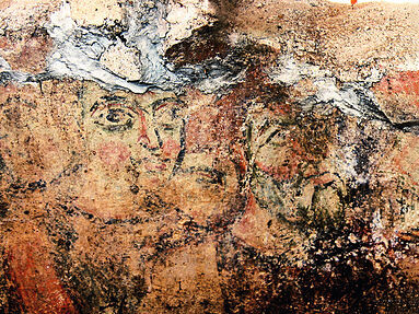 San Marco dei Sabariani, Benevento, Italia. Affresco "Teoria di teste", dettaglio
