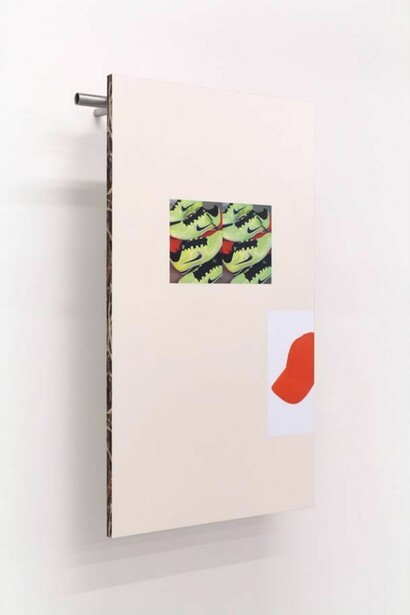 Bryan Dooley, Peak (#2) , 2013, Mixed media on sprayed aluminium panel. Brushed steel pull up bar, 78cm x 140cm