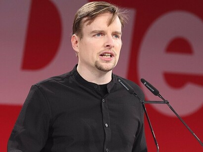 Janis Ehling at the extraordinary party congress of Die Linke on January 18, 2025, in Berlin